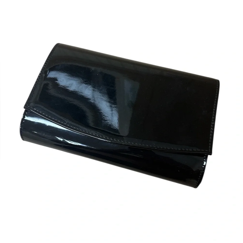 Sleek Black Patent Leather Clutch small bag hard case
